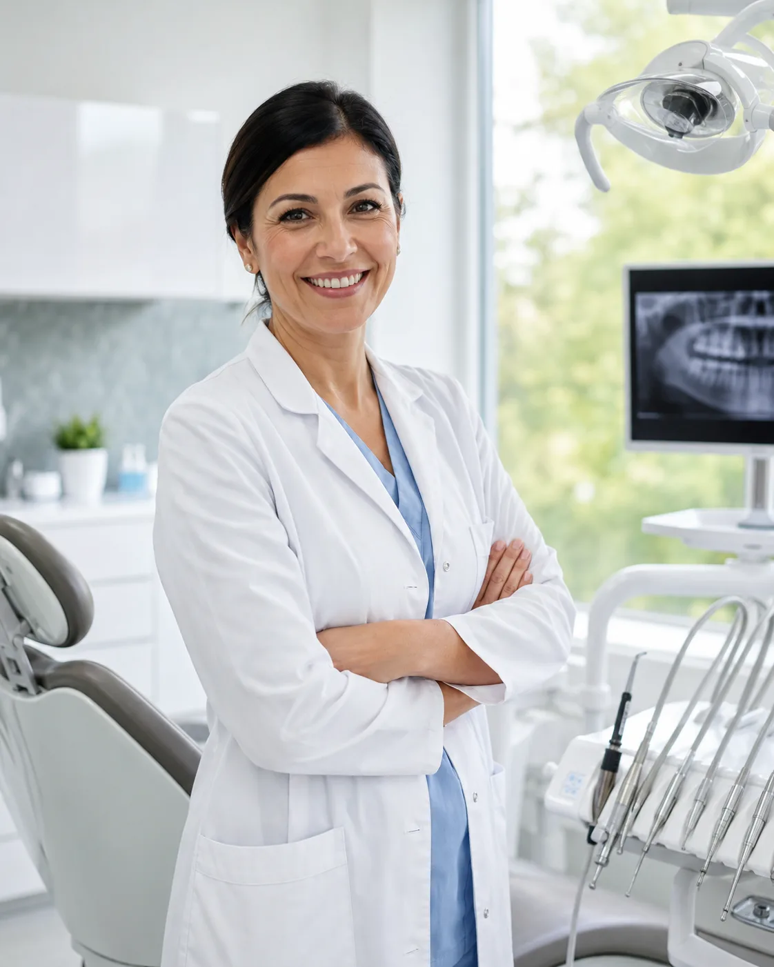 Dentiste souriante dans son cabinet